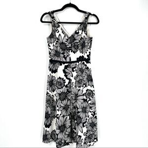 Talbots Floral Sleeveless Cocktail Party Wedding Dress size 2 petite black white
